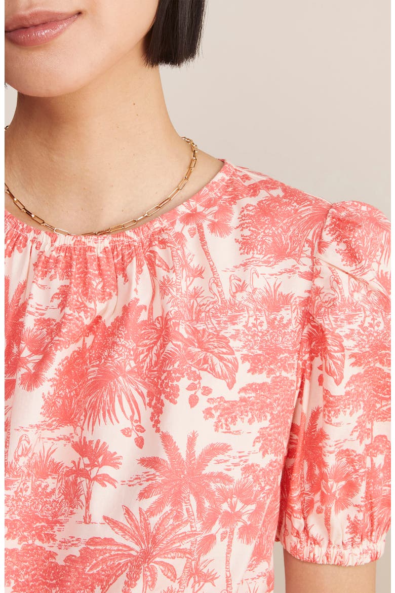 Palm Print Puff Sleeve Top, Alternate, color, TOILE - RUM RUNNER