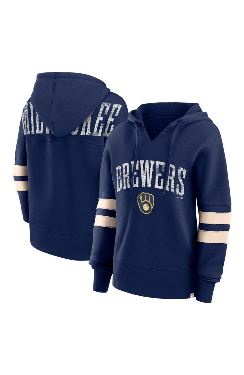 FANATICS Women's Fanatics Branded Navy Milwaukee Brewers Bold Move Notch Neck Pullover Hoodie, Main, color, 