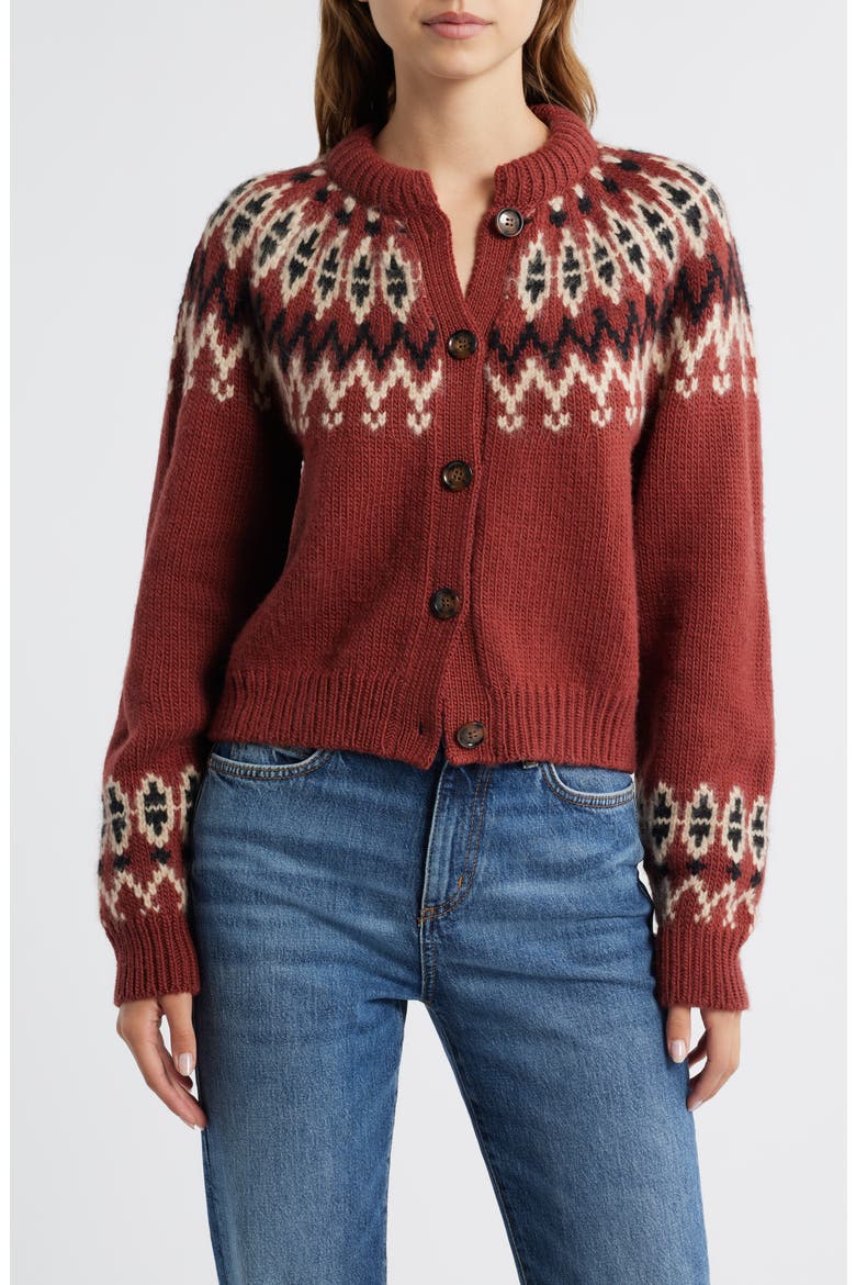 Clarke Cardigan, Main, color, BURGUNDY OLYMPIA FAIR ISLE