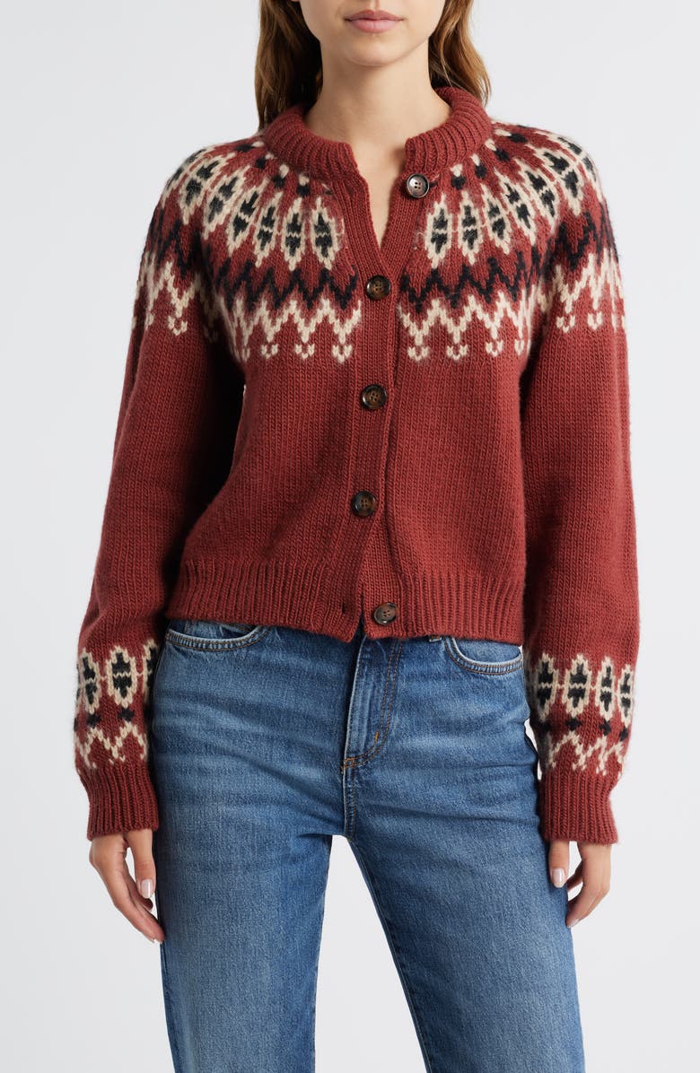 DÔEN Clarke Cardigan, Main, color, Burgundy Olympia Fair Isle