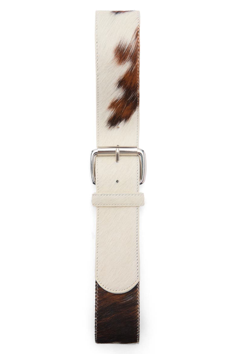 Bovine Print Genuine Calf Hair Belt, Alternate, color, BROWN/WHITE