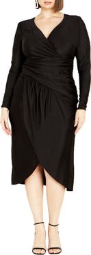 City Chic Marissa Ruched Long Sleeve Midi Dress