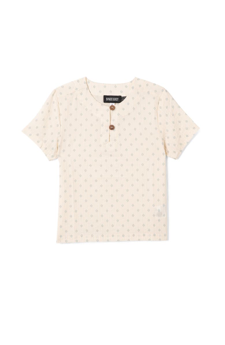 Space Grey Printed Gauze Short Sleeve Shirt, Main, color, Cream/Blue
