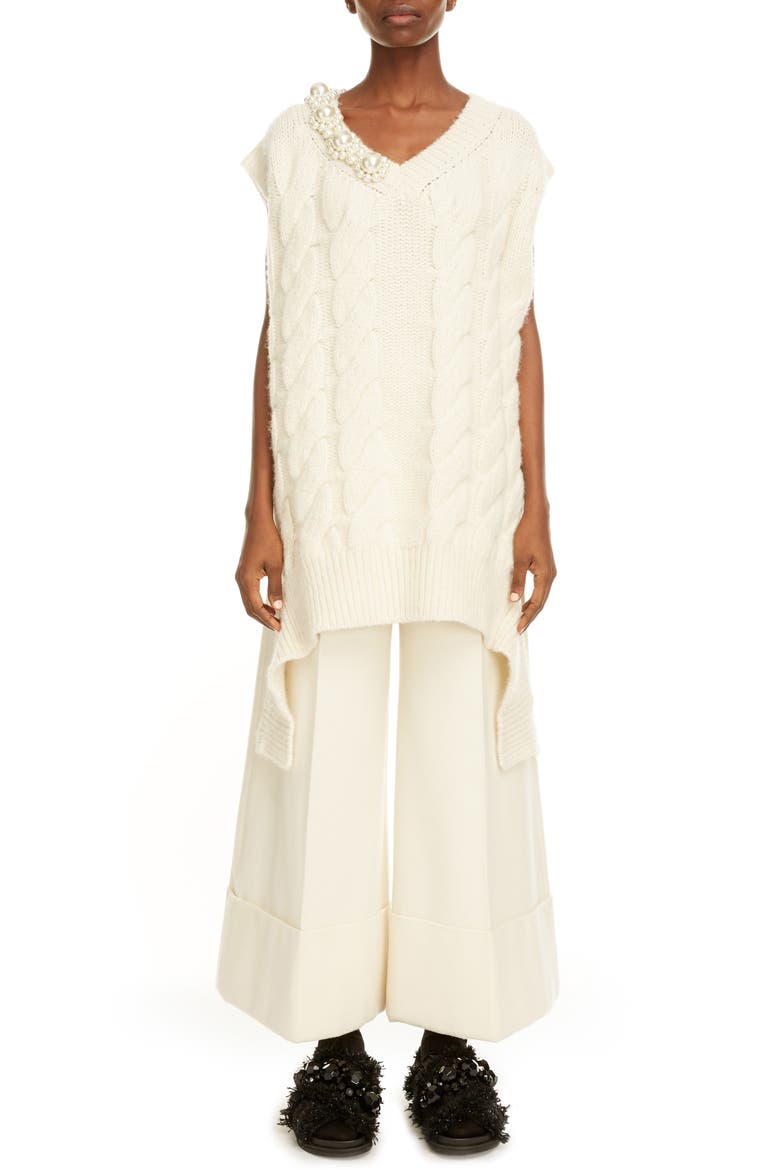 Embellished Cable Sweater Vest, Alternate, color, CREAM/ PEARL