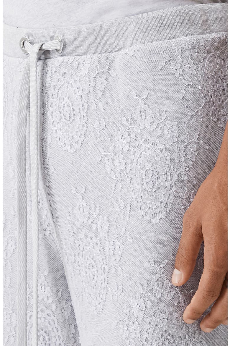 Drawstring Shorts with Lace Overlay, Alternate, color, LIGHT PEBBLE GREY