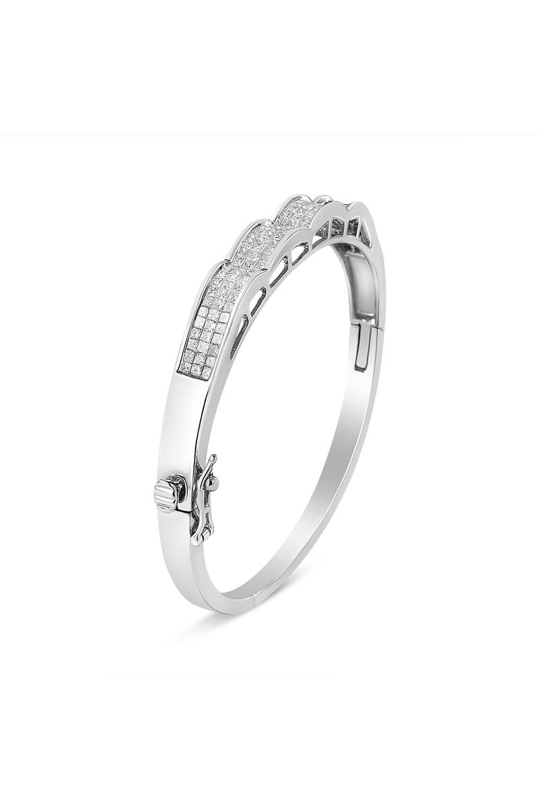 14K White Gold 3 1/3 Cttw Invisible Princess Diamond Wave Bangle Bracelet, Alternate, color, White