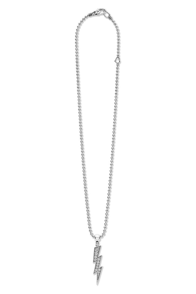 Caviar Spark Lightning Bolt Diamond Pendant Necklace, Alternate, color, SILVER