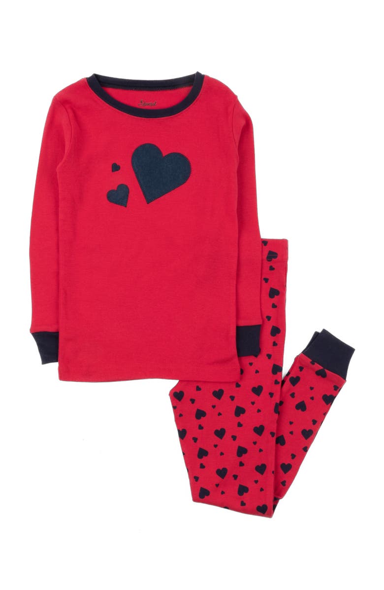 Leveret Kids Two-Piece Cotton Printed Matching Family Pajamas, Playful Graphics, Alternate, color, Navy Hearts