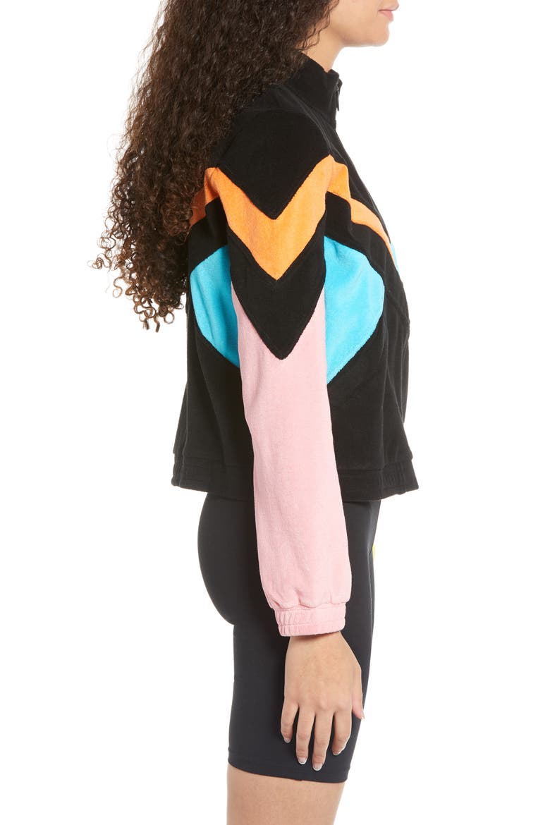 Hadley Colorblock Velour Crop Jacket, Alternate, color, BLACK/ BBTN/ CORG