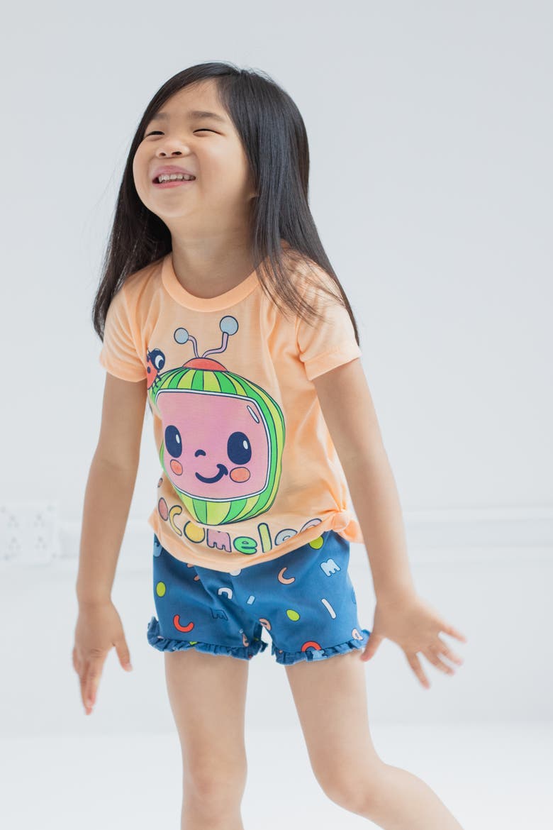 JJ 2-Piece T-Shirt and Shorts Set, Alternate, color, Peach Blue Chambray