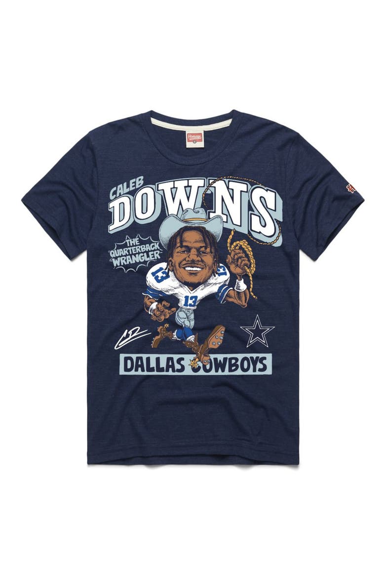 Unisex Homage Caleb Downs Navy Dallas Cowboys Caricature Tri-Blend T-Shirt, Main, color, Navy