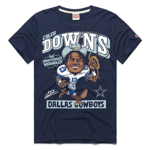Unisex Homage Caleb Downs Navy Dallas Cowboys Caricature Tri-Blend T-Shirt