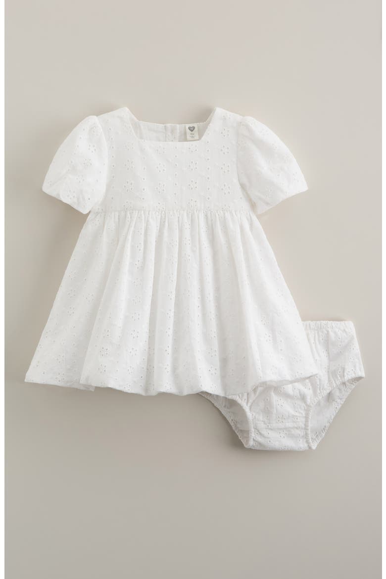 Bubble Cotton Broderie Anglaise Dress with Bloomers, Main, color, WHITE