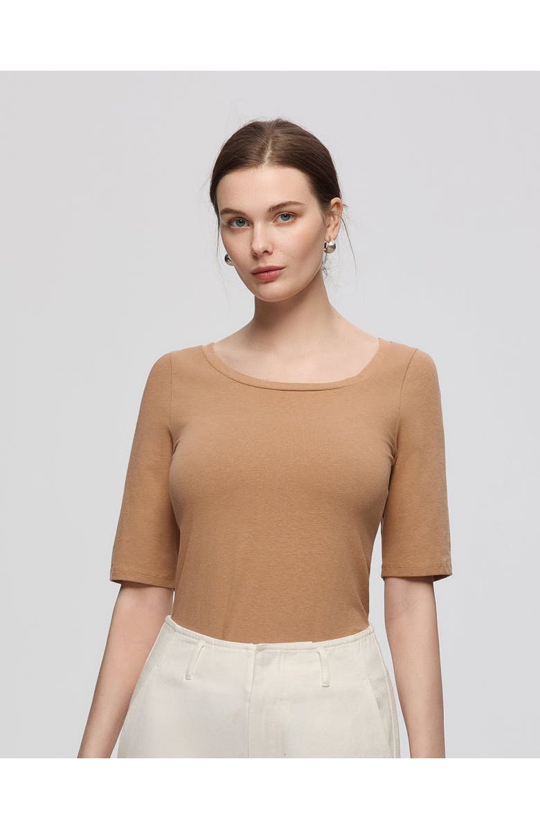 JUANA Hemp Essentials Asymmetrical Neckline Tee, Main, color, Bronze