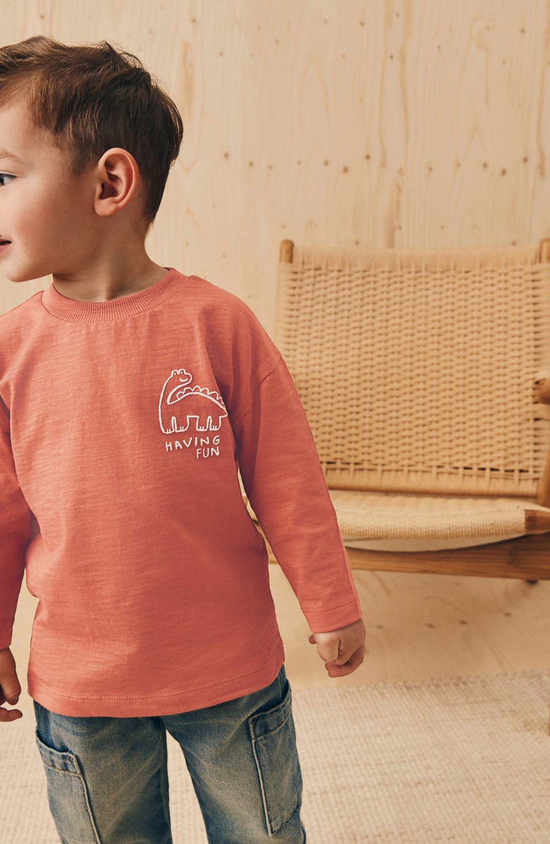 NEXT Kids' Dinosaur Line Art Long Sleeve Graphic T-Shirt, Alternate, color, Brown