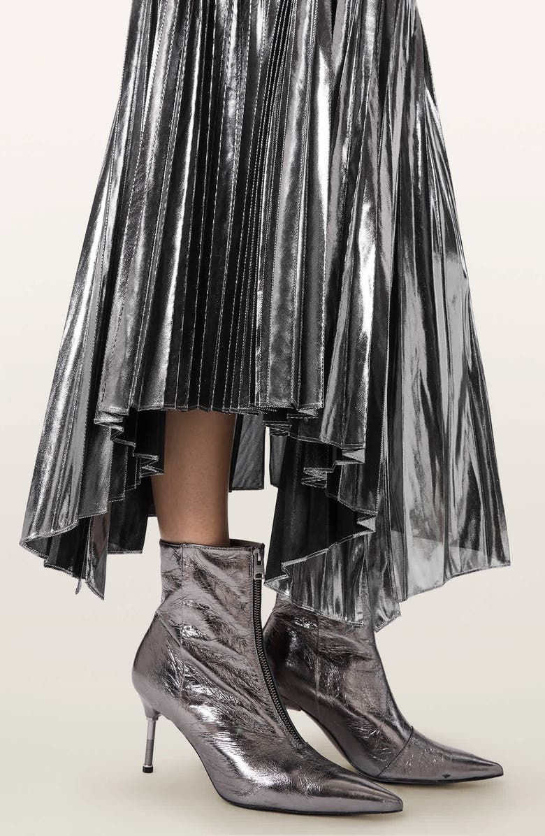 AllSaints Jax Pleated Maxi Skirt, Alternate, color, Metallic Silver