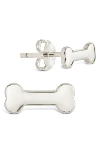 Sterling Forever Give A Dog A Bone Stud Earrings In Silver