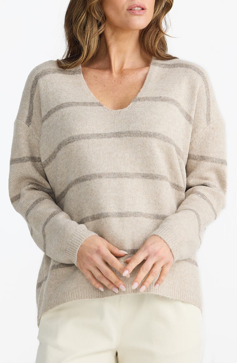 Brave+True Hallie Stripe Sweater, Alternate, color, Taupe/Cocoa