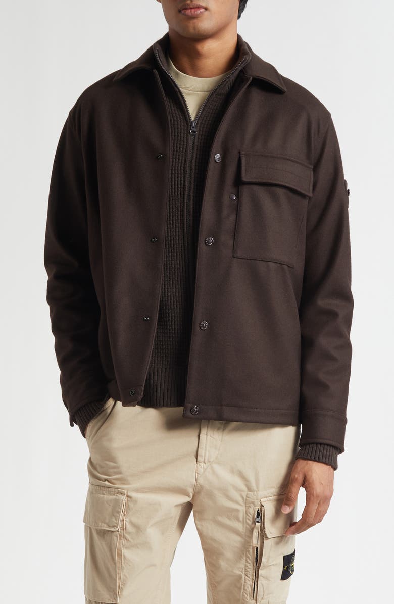 Stone Island Ghost Virgin Wool Blend Overshirt, Main, color, Dark Brown