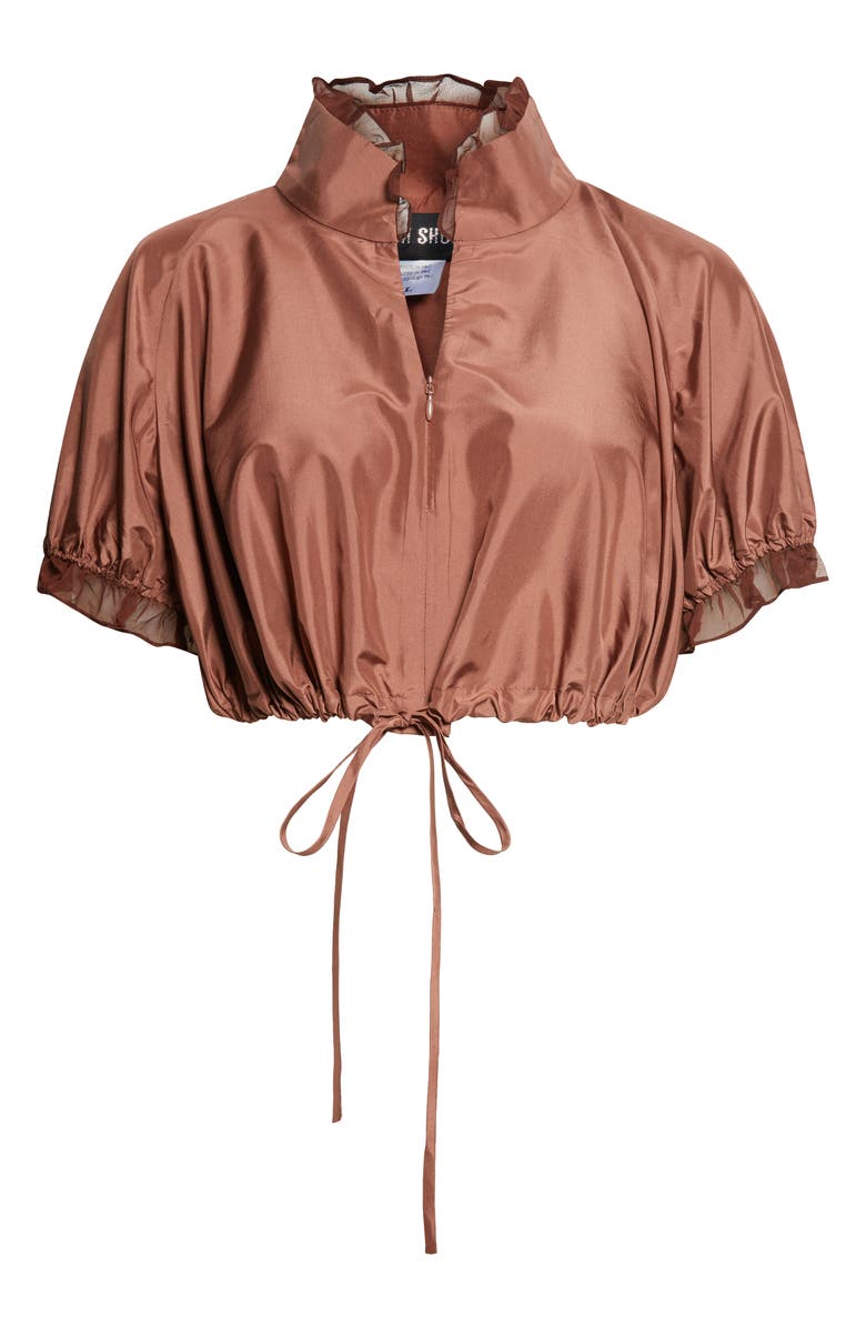 KIM SHUI Luana Crop Silk Taffeta Puff Top, Main, color, Brown