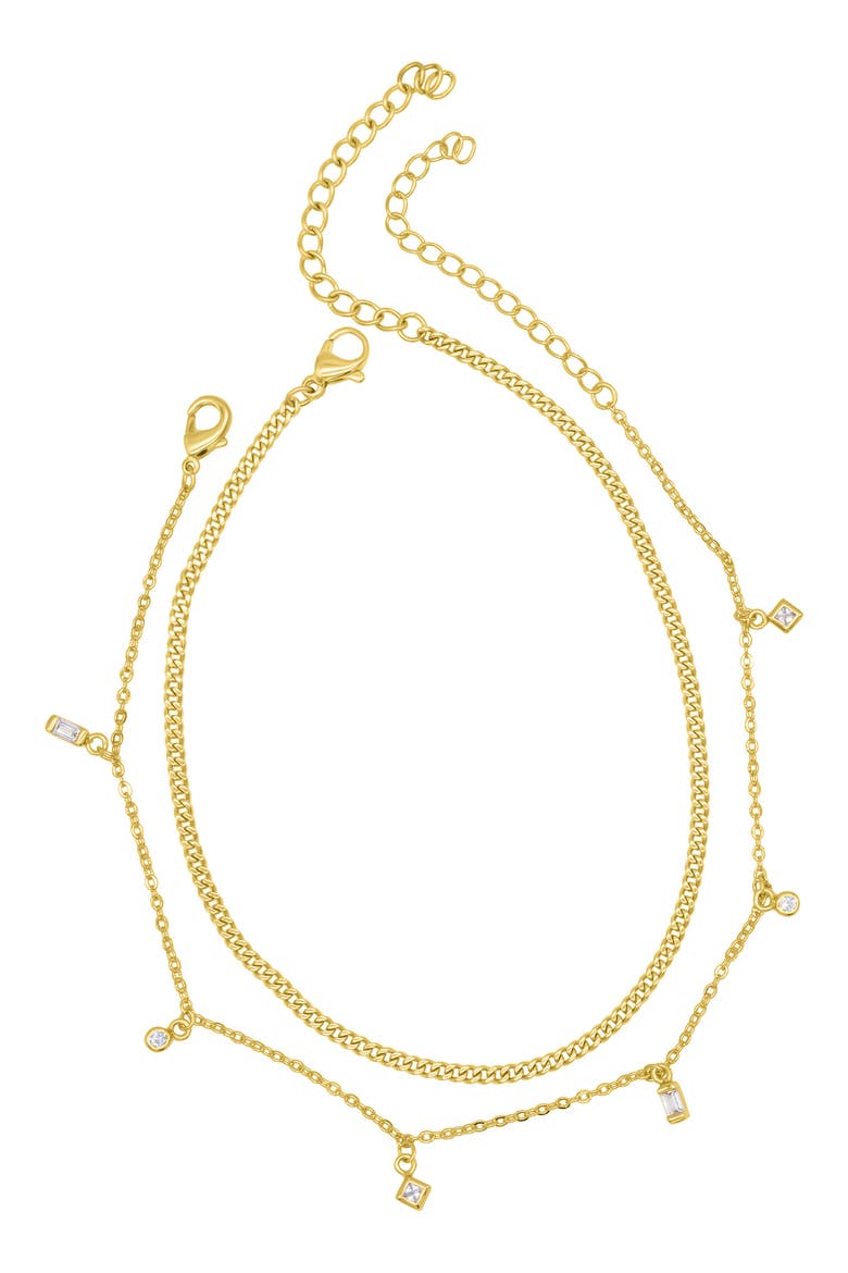 Two-Piece Mixed Chain & Crystal Anklets, Alternate, color, GOLD