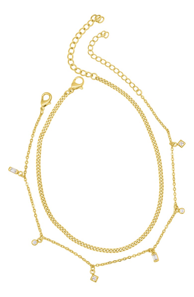 Adornia Two-Piece Mixed Chain & Crystal Anklets, Alternate, color, Gold