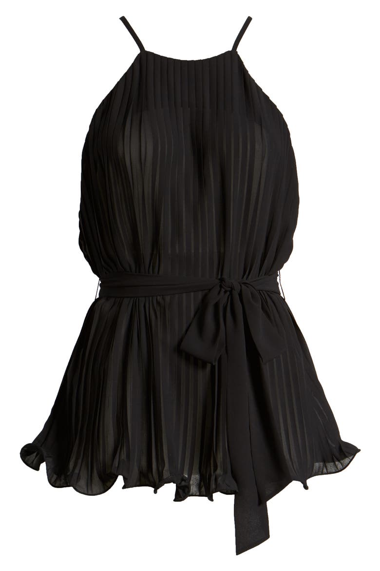 Pleated Halter Top, Alternate, color, BLACK