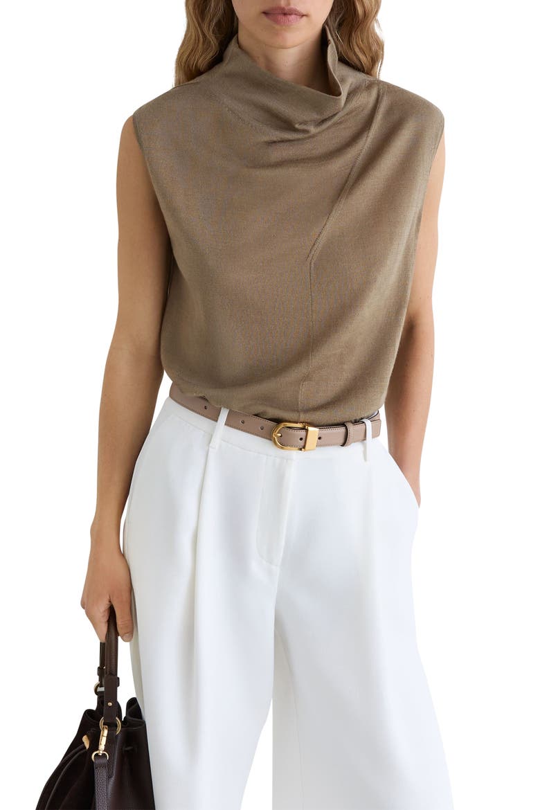 Honey Mock Neck Wool Shell, Main, color, KHAKI GREEN
