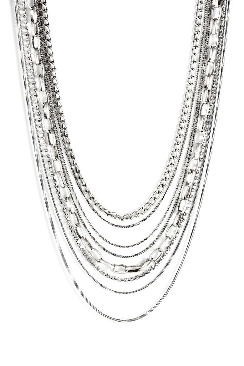 Multi Chain Long Necklace, Main, color, ANTIQUE SILVER