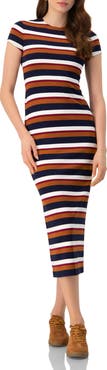 IVONNE Long Wide Stripes Cap Sleeve Dress
