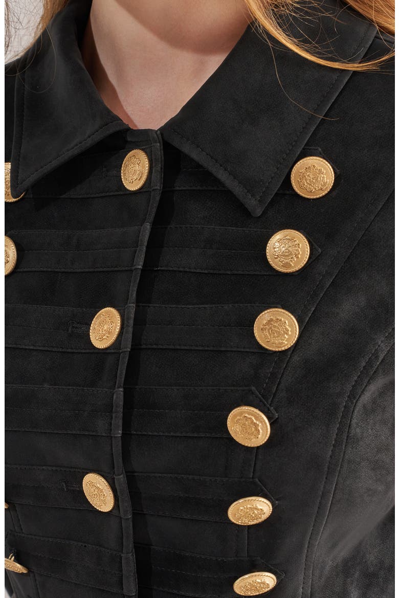 Xenia Faux Suede Military Jacket, Alternate, color, BLACK
