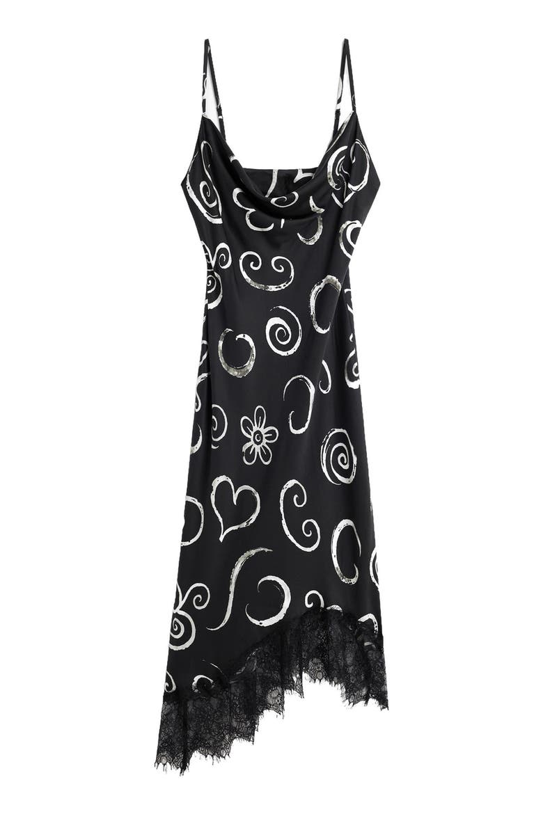 Lace Trim Cowl Neck Slipdress, Alternate, color, BLACK