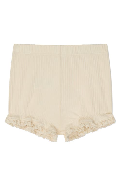 Mori Ruffle Short Sleeve Rib Cardigan & Shorts Set In Cream Frill