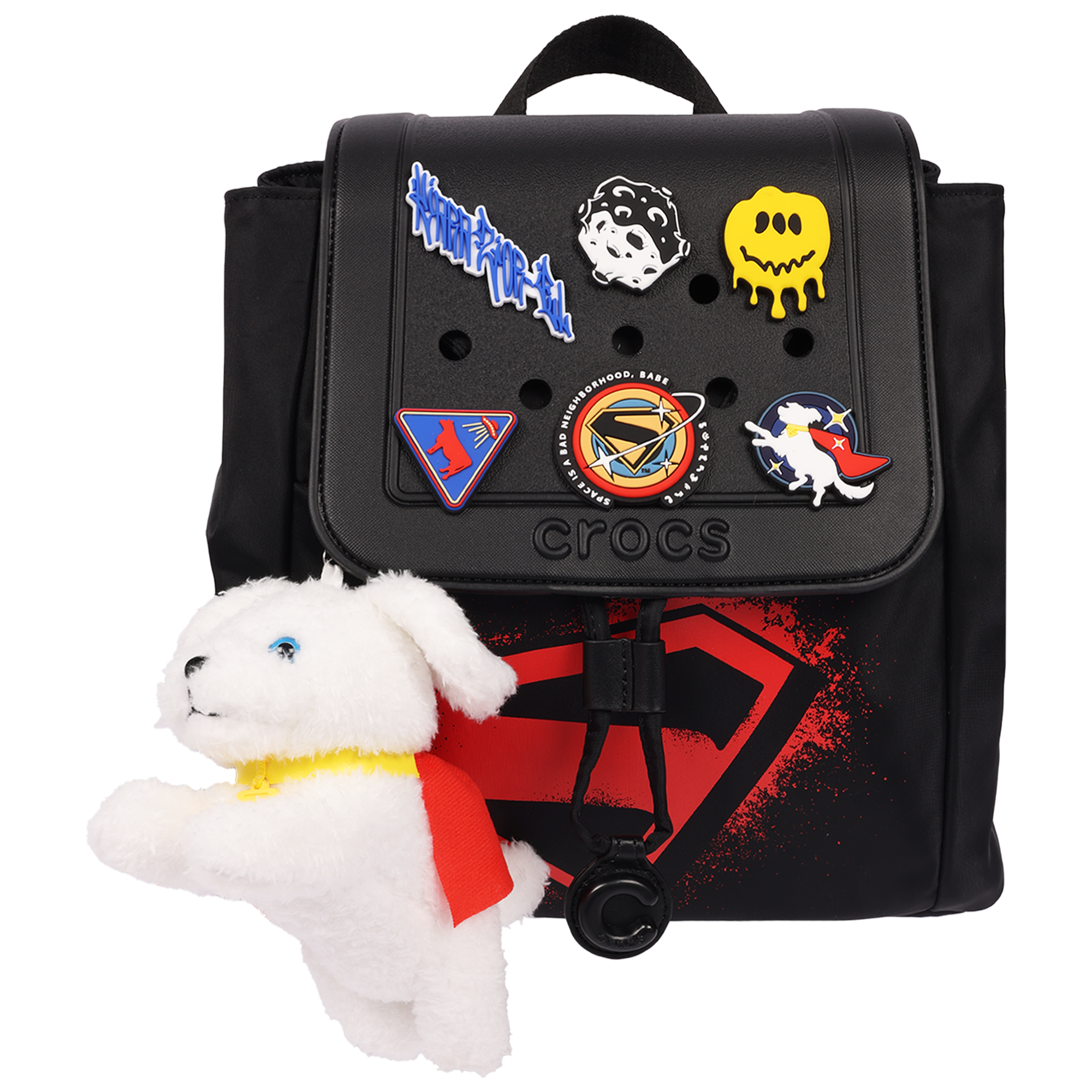 Mini Backpack with Krypto Plush Charm & Jibbitz, Main, color, BLACK
