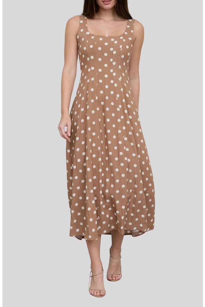 Polka Dot Midi Dress, Main, color, BROWN