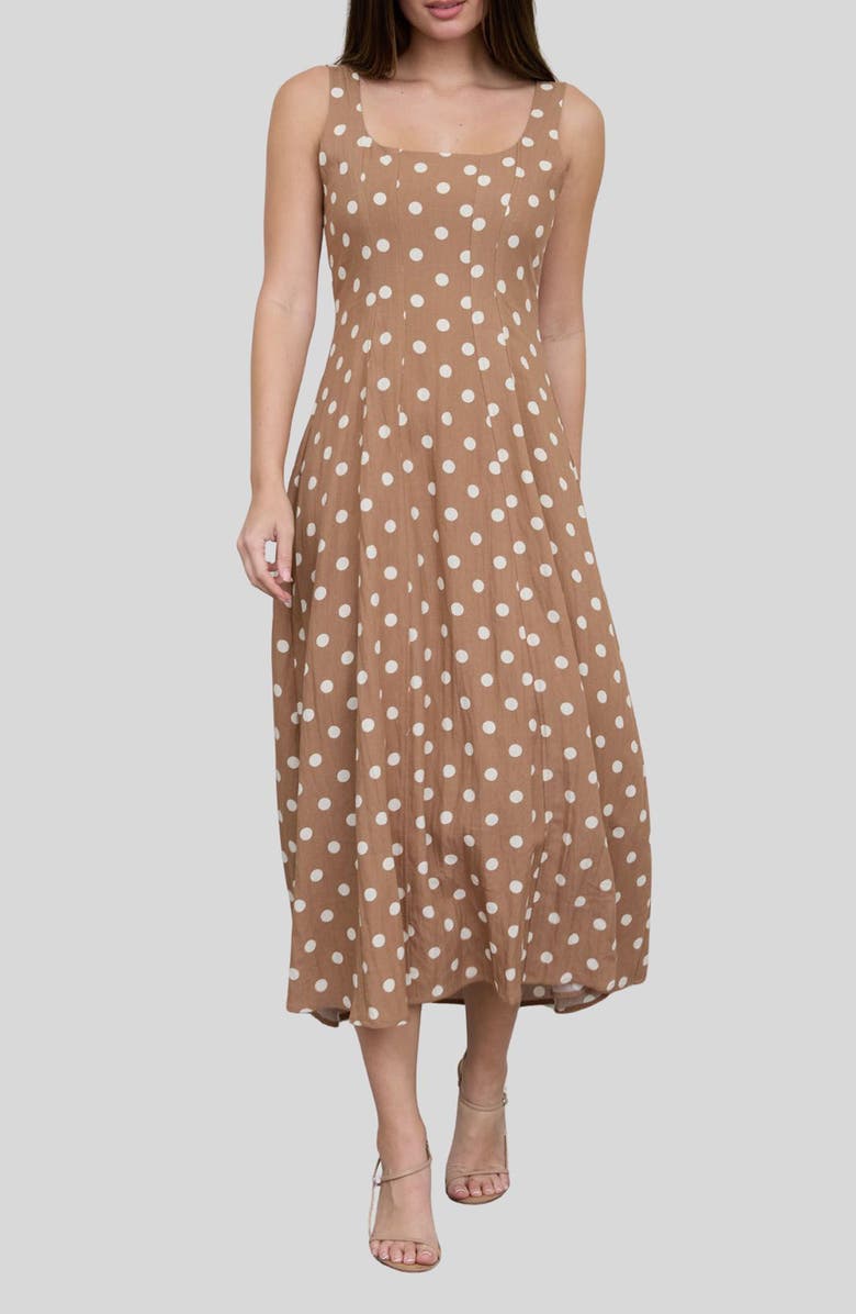 Blu Pepper Polka Dot Midi Dress, Main, color, Brown