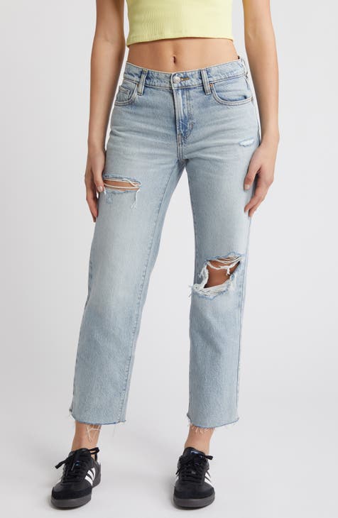 Topshop Ripped Straight Leg Raw Hem Jeans in Bleach at Nordstrom, Size shops 36