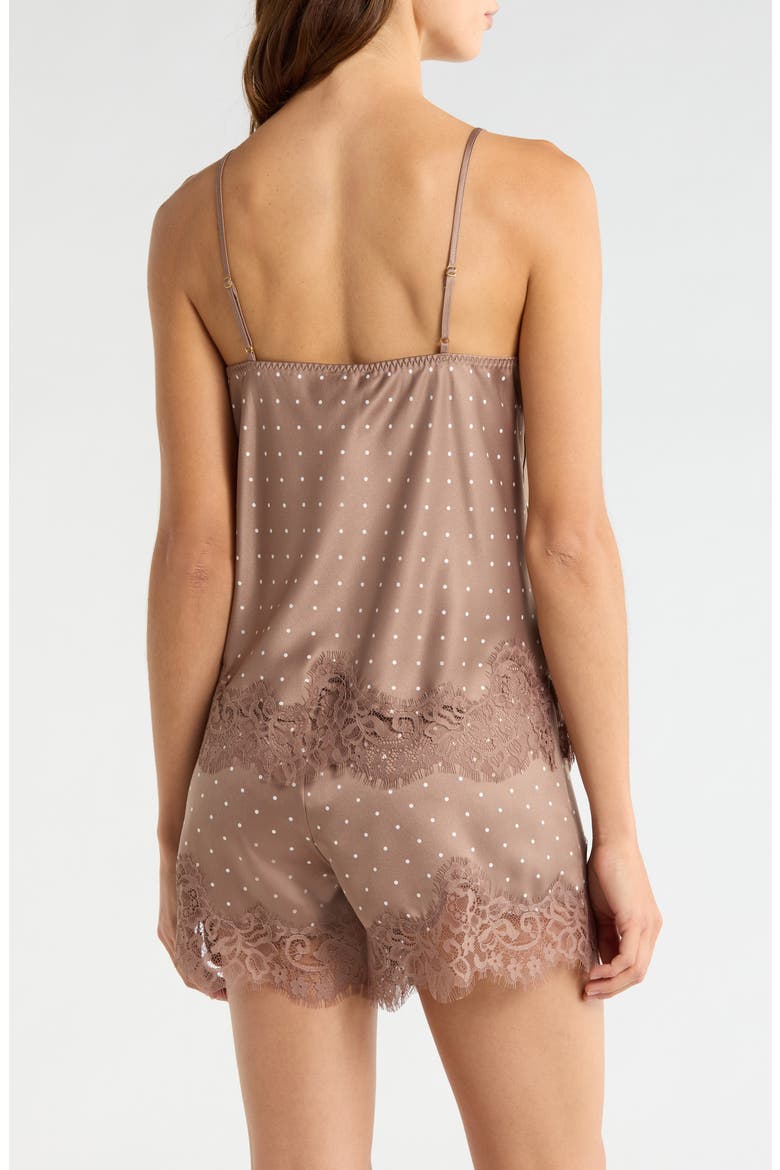 Lace Trim Satin Shortie Pajamas, Alternate, color, BROWN- IVORY PIN DOT