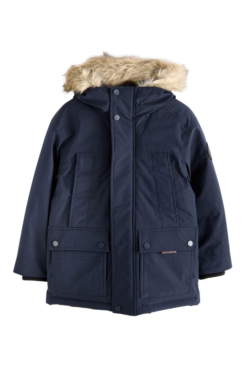 Kids Water Resistant Faux Fur Trim Insulated Coat, Main, color, BLUE