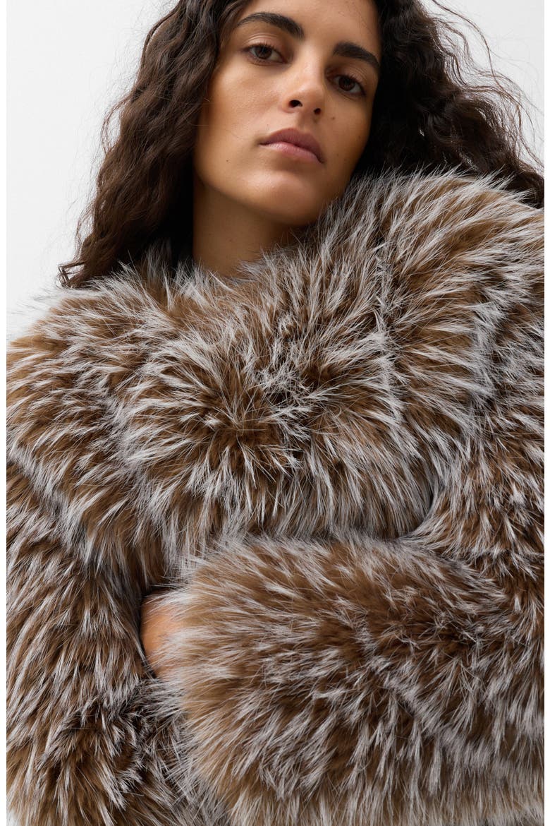 Tipped Faux Fur Jacket, Alternate, color, BROWN/ MULTI
