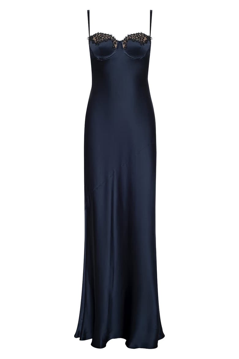 Shayla Lace Trim Silk Satin Maxi Slipdress, Alternate, color, MIDNIGHT