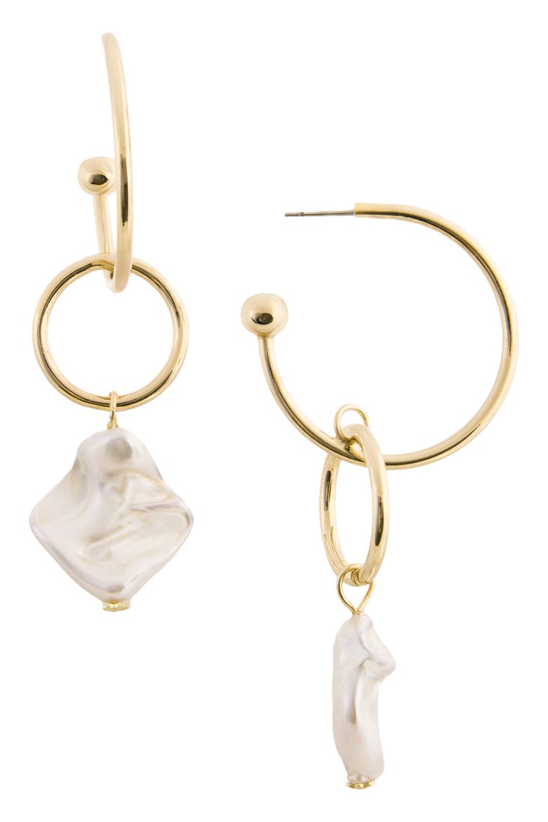 Faux Pearl Drop Hoop Earrings, Alternate, color, GOLD/ FAUX PEARL