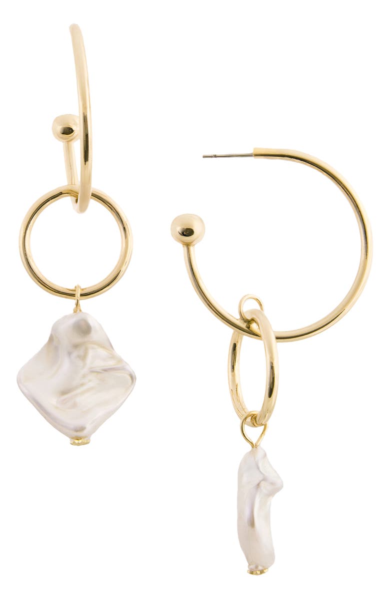 SAACHI Faux Pearl Drop Hoop Earrings, Alternate, color, Gold/ Faux Pearl