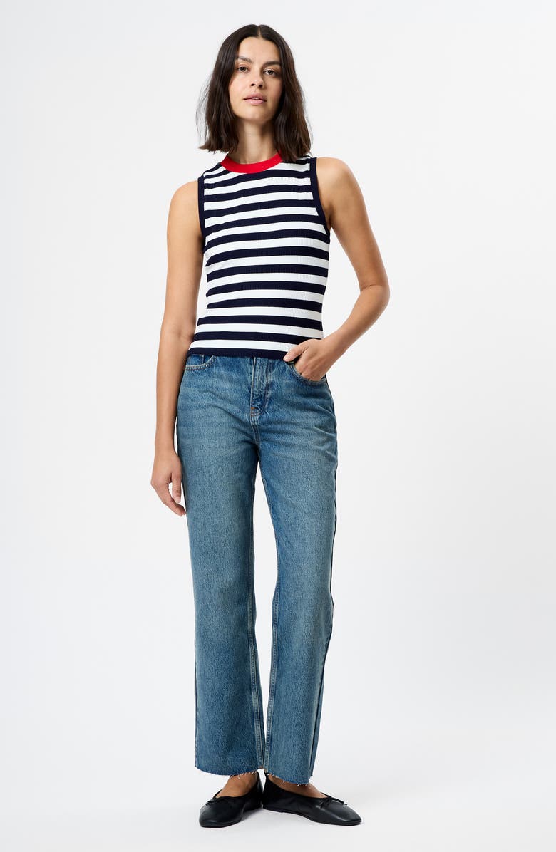 French Connection Esmae Stripe Rib Sleeveless Top, Alternate, color, Marine-White
