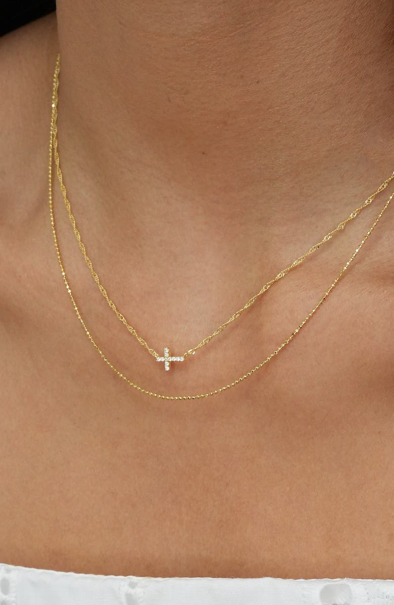 Argento Vivo Sterling Silver Layered 18K Gold Plate Sterling Silver Pavé Cross Pendant Necklace, Alternate, color, Gold