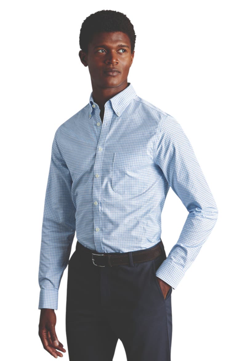 Non-Iron Stretch Oxford Check Shirt, Main, color, Cornflower Blue