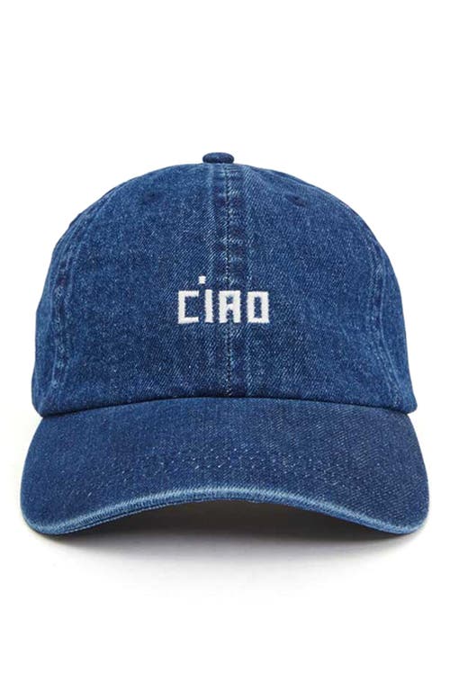 Clare V. Ciao Denim Baseball Cap in Navy W Embroid Cream Ciao 