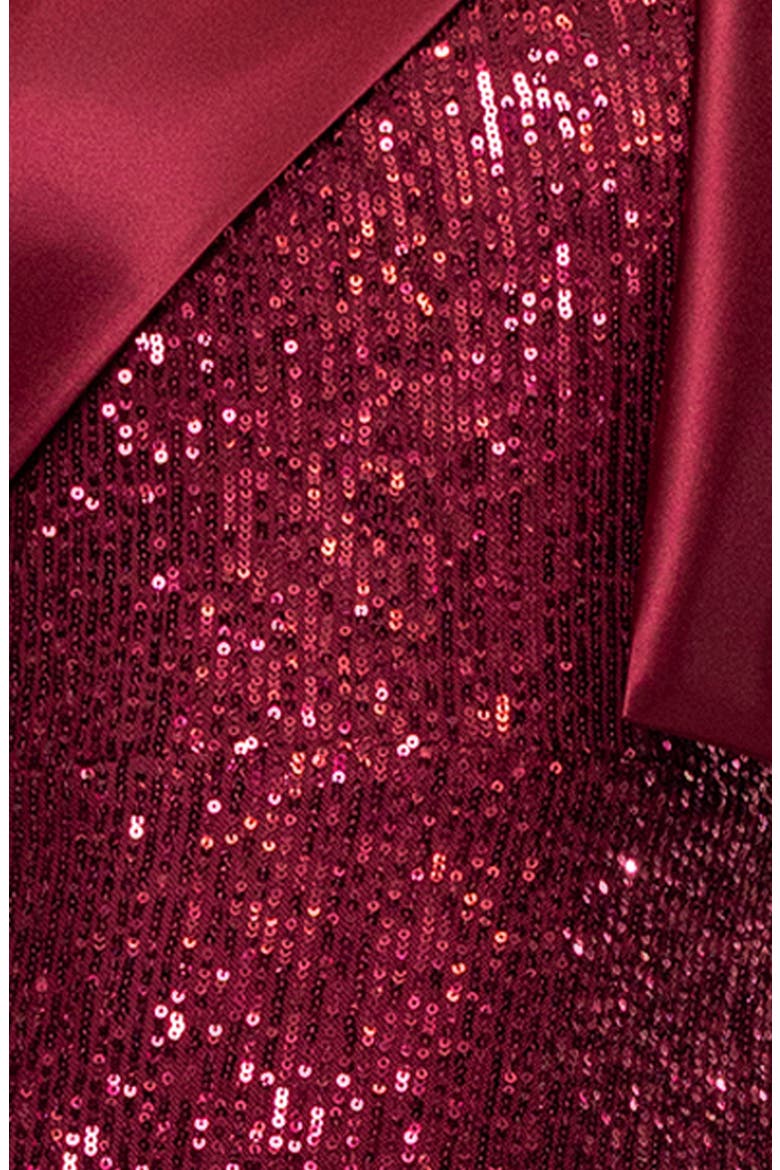 Sequin Bow One-Shoulder Column Gown, Alternate, color, BURGUNDY