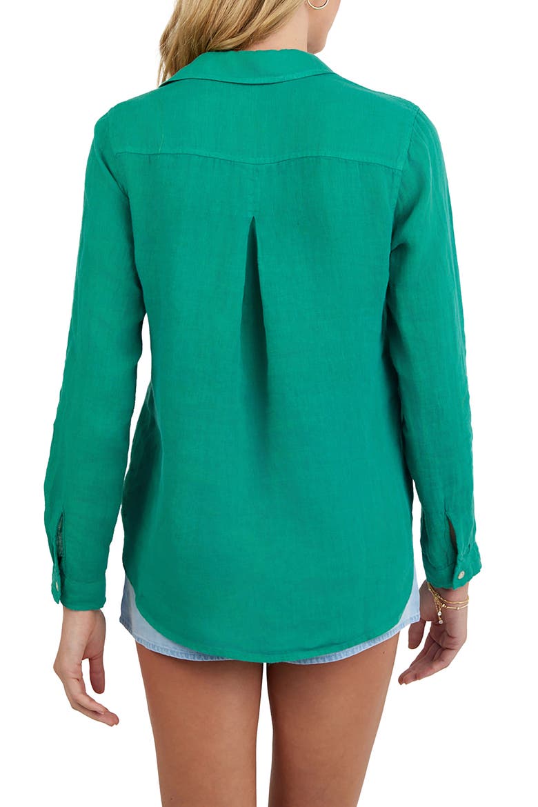 Garment Dyed Linen Button-Up Shirt, Alternate, color, AQUA GREEN