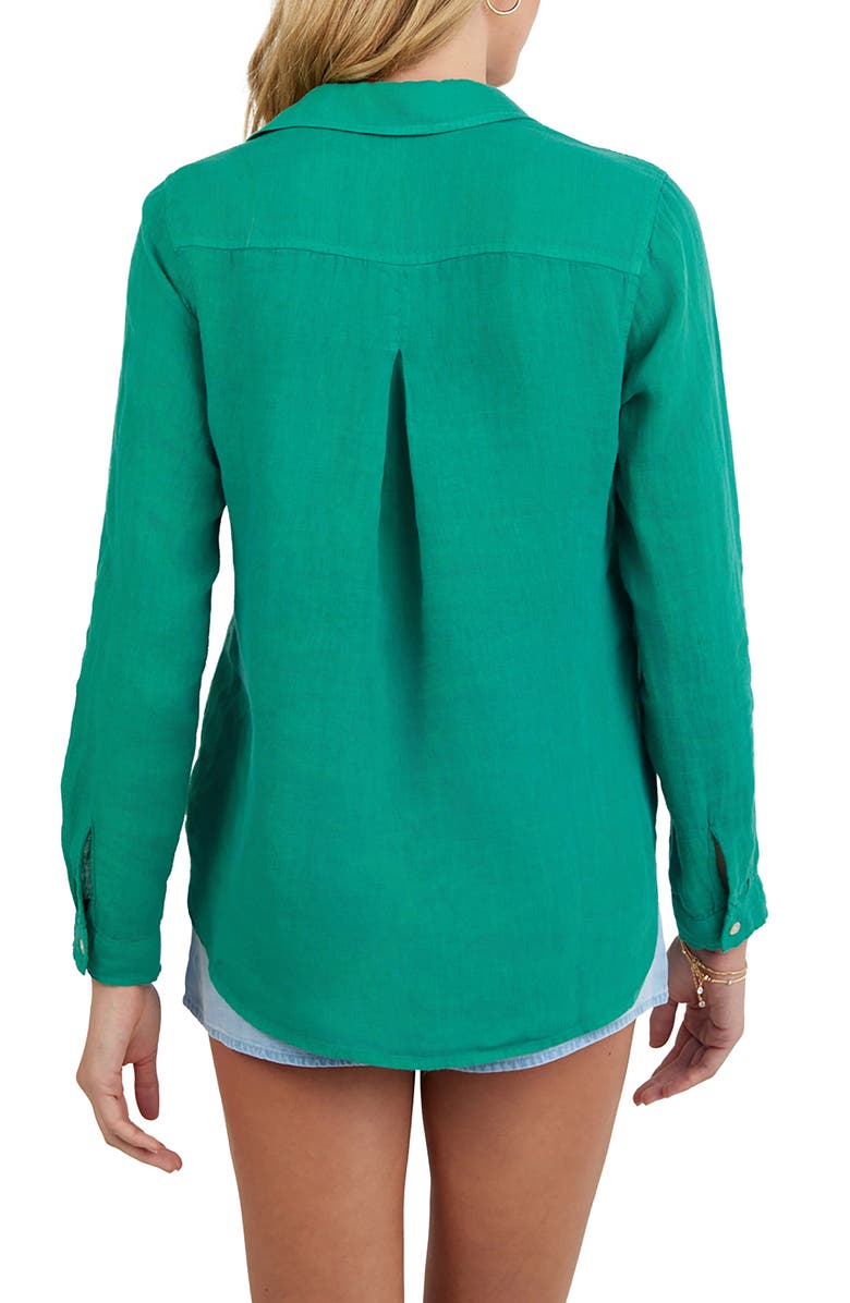 Bella Dahl Garment Dyed Linen Button-Up Shirt, Alternate, color, Aqua Green